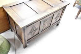 An early to mid 20th Century oak bedding box, approx. Dimensions width 91 depth 48 height 51cm