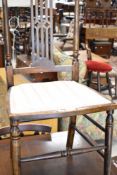 An Edwardian mahogany bedroom chair having later upholstered seat