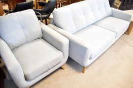 A modern John Lewis two piece lounge suite, Barbican model in duck egg blue, settee width approx.