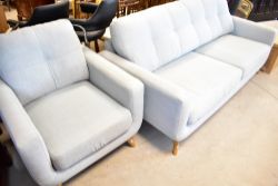 A modern John Lewis two piece lounge suite, Barbican model in duck egg blue, settee width approx.