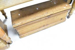 A Victorian pine tool chest having lift lift and brass handles, dimensions approx. 88 x 31 x 34cm