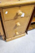 A natural pine three drawer chest , dimensions approx. Height 80 width 43 depth 54cm