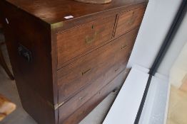 A 19th Century mahogany campaign chest of nice proportions having typical recessed brass drawer