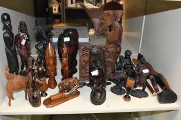 A large quantity of 20th-century African Art hand carved figures, to feature male and female warrior