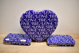 Three Emma Bridgewater 'Starry Skies' tin boxes, to feature a large heart shaped example and two