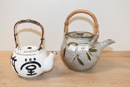 Two vintage Japanese-style studio pottery teapots, to feature a larger Bizen-style example, both