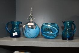 Two pieces of late 20th-century Mdina art glass, both featuring vibrant blue swirled design, to