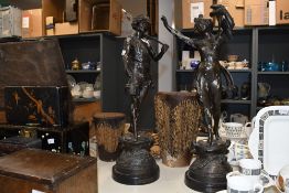 Two large early 20th-century French-style metal figures, to feature 'Le Pecheur' and 'La Chasse'