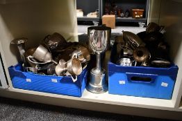 A quantity of silver plated and white metal trophies and salvers, various sizes and designs, some
