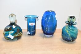 Four late 20th-century Mdina art glass pieces, to feature a small decanter, a substantial
