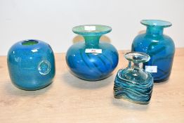 Four late 20th-century Mdina Glasswares, to include two deep blue bud vases, a small clear glass