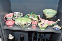 A selection of 20th-century Maling lustreware, to feature decorative bowls, a pink ewer, a lidded