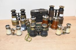 A collection of seven 19th century opera and field glasses, graduating in size, one pair with