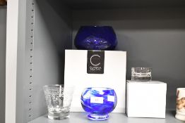 A selection of late 20th-century art glass, to feature a large cobalt blue lantern-shaped bowl; a