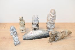 A quantity of 20th-century hardstone carvings, comprising an elongated pig reclining flat to the