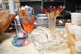 A group of four vintage decorative glass vases, comprising a Mikasa glass (Germany) swirl bowl 30cm,