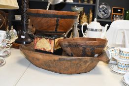 Two decorative turned hardwood bowls with simplistic incised designs possibly African or South