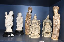 A quantity of late 20th-century Chinese faux ivory resin figurines, to feature two Chinese Emperor