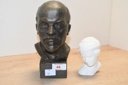 A late 20th-century bronze-toned metal bust of Vladimir Lenin, marked 'CK.Kahkahsih' to base; sold