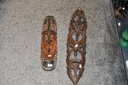 Two 20th-century African Tribal Art decorative wall masks, both unmarked, (2), condition is