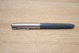A Parker 51 Aerometric fill fountain pen in Navy Grey with lustraloy cap.