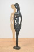 A contemporary Ancient Greek-inspired oxidised bronze figure of Leda and the Swan, modelled in an