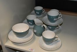 A small selection of 20th-century Royal Doulton 'Tracery' tableware, featuring a teal ground with