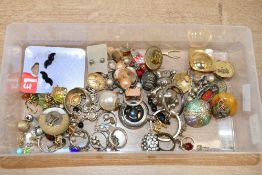 A collection of costume jewellery, including clip-on earrings, rings and drop earrings