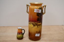 A fine early 20th-century Royal Doulton china Holbein ware vase, featuring a hand painted sheep at