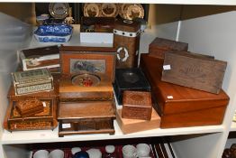 A quantity of late 19th to 20th-century wooden boxes, to include a Middle Eastern-style mother-of-