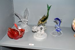 A quantity of late 20th-century studio art and moulded glass figurines, to feature a Murano-style