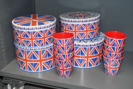 A quantity of Emma Bridgewater 'Union Jack' ware, to feature four lidded cake tins and eight plastic