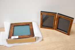 A small contemporary Bryn Parry Studios wooden square frame; sold with a double marquetry inlaid