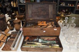 A vintage oak 'Gentlemans Chest' tool chest, of rectanguar form with hinged top and base drawer, the