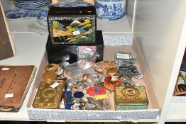A collection of mixed sundry items including Eastern lacquered style jewellery box, small cast metal