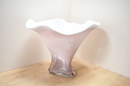 A large mid 20th-century Murano-style art glass vase, of organic-form, featuring a pink textured