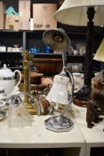 A mixed selection of 20th-century lamps and table lamps, to feature a bras Corinthian column-style