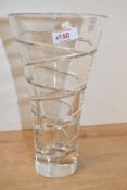 A late 20th-century Rockingham hand cut crystal vase, to feature swirled etched detailing, with