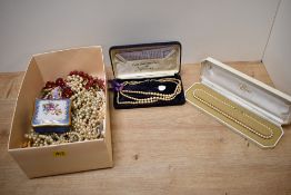 A large assortment of costume jewellery, including boxed Lotus pearls, beaded jewellery and