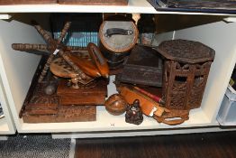 A large quantity of late 19th to 20th-century woodware, to feature a pair of bookends; a Anglo