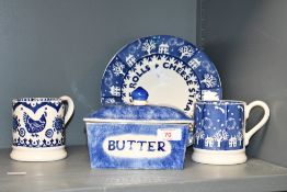 A small quantity of Emma Bridgewater, to feature a blue lidded butter dish, a 'Cheese straws and