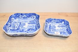 Two Spode Italian pattern blue and white transfer printed dishes, one large one smaller, each of