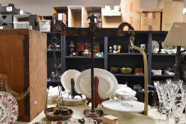 A large 19th-century wrought iron and brass shop scales, to feature an ornate finial and twisted