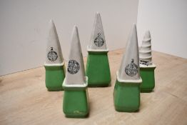A fine and unusual set of five late 19th to early 20th-century 'Portovase' ceramic grave vases, each
