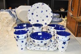 A selection of Emma Bridgewater Starry Skies pattern melamine by Elite wares, beakers, bowls, plates