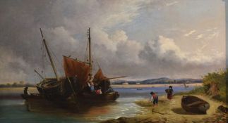 A 19th/20th Century oil on canvas, a maritime scene with fisherman finishing a days work, unsigned