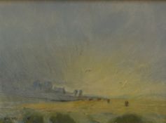 Brian Nolan (British 1931-2019) Oil on board, an atmospheric pastoral landscape, signed lower