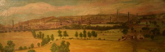 Eugene Hindley (British 19th/20th Century) Oil on canvas, a panoramic view of an industrial northern