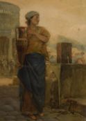 A 19th Century English School watercolour, depicting a classical Greek woman with hydra jug at a