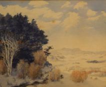 A 19th/20th Century watercolour landscape, a rural winter scene, artist's monogram (TB/TLB?) in